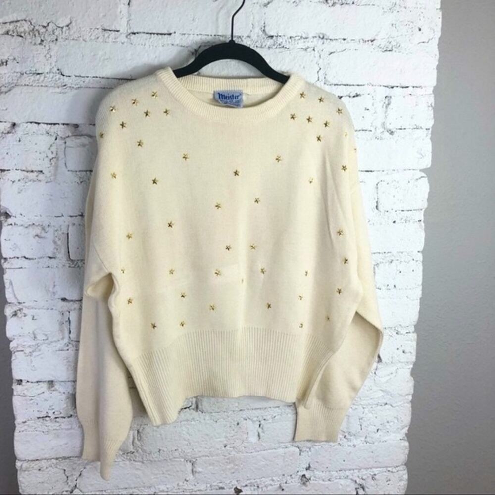 Vintage Meister Wool Blend Gold Star Crewneck Sweater